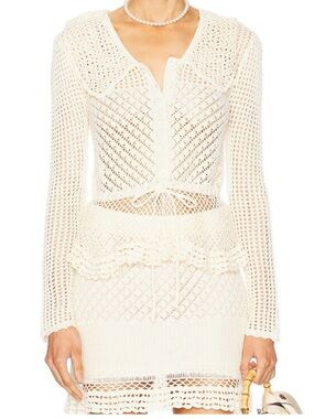 STAUD Cream Crochet Knit Two-Piece Top & Skirt Set